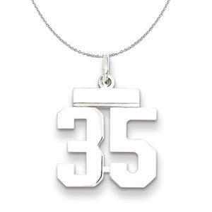 Silver, Athletic Collection Medium Polished Number 35 Necklace - 16 In